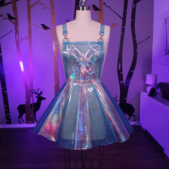 Dolls Kill Dresses & Skirts - NWOT Club Exx Pixie Gurl Hologram Overall Dress Dolls Kill PVC Butterfly